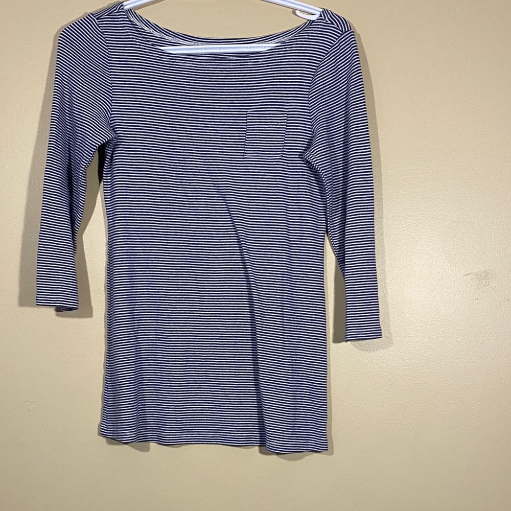 Old Navy Blue White Striped Shirt Maternity stretch 3/4 sleeves